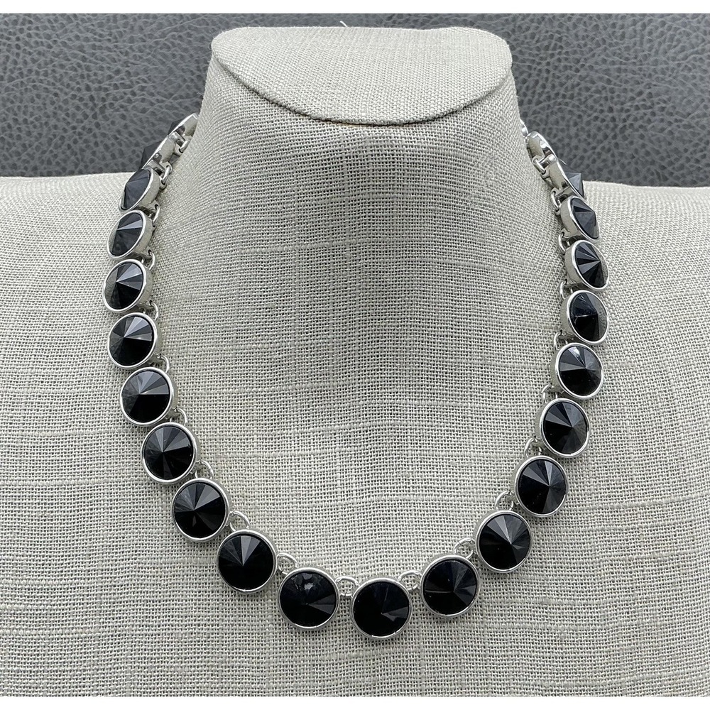 WHBM Necklace Black Faceted Stone Tennis Silver Tone 216 In Womens Jewelry